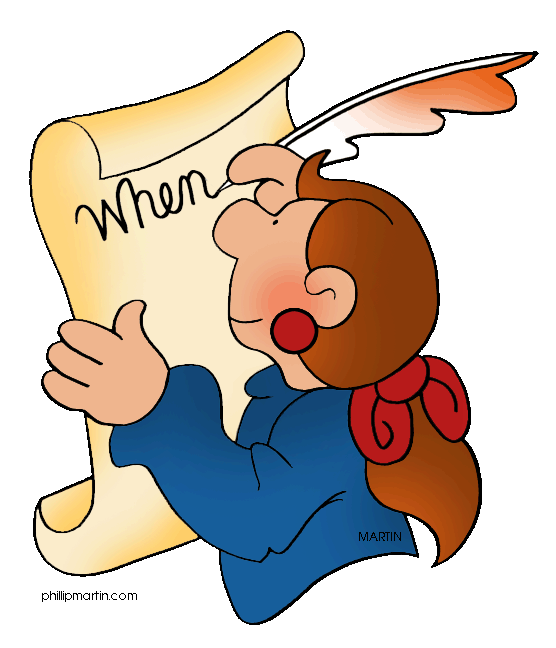 A cartoon writer with a quill pen pens the word "When" on a parchment scroll.