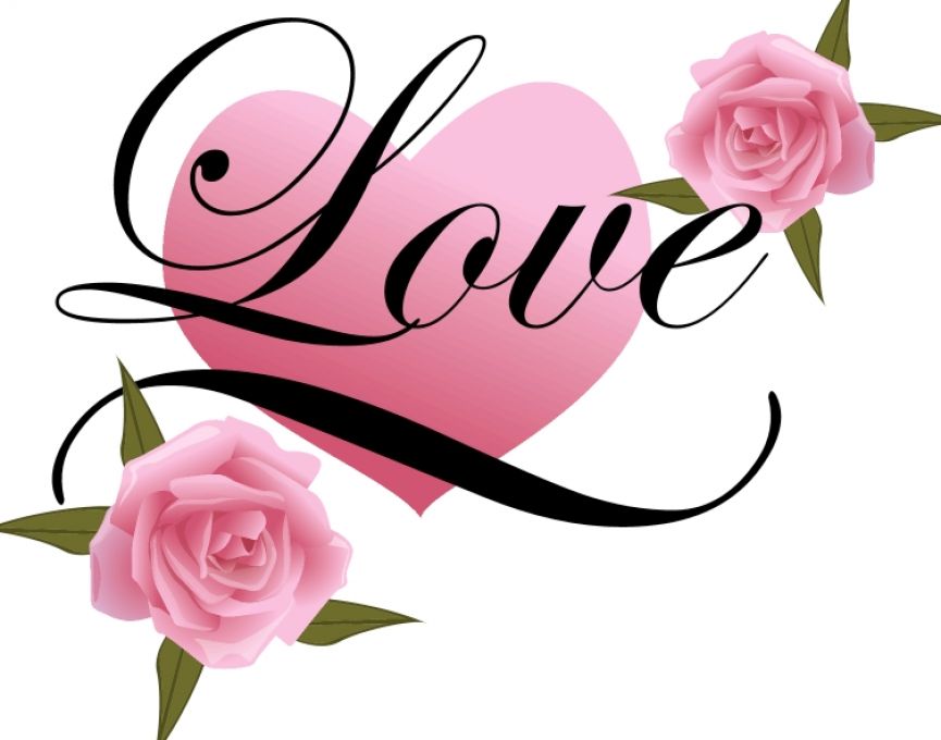 pink heart and roses - Clip Art Library