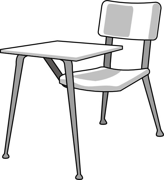 Modern school desk and chair combo with metal legs and white laminate surfaces, minimalist design.
