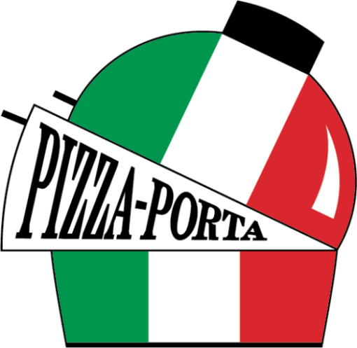 Pizza-Porta logo featuring Italian flag colors and a pizza oven silhouette with bold text overlay.