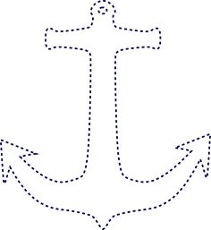 Dotted-line outline of a classic nautical anchor in blue on white background.