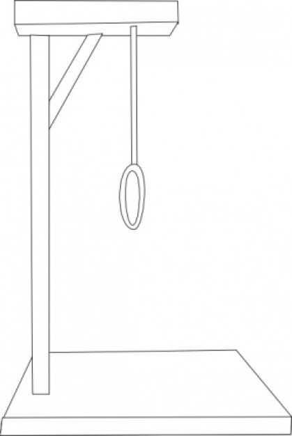 Line drawing of a simple wooden gymnastic ring stand with hanging rings.