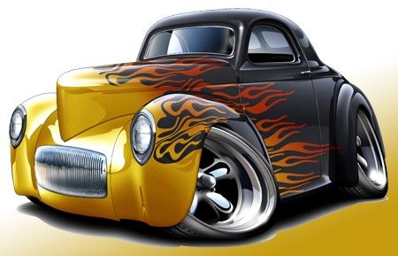 Vintage Hot Rod Car with Flame Paint - Classic Custom Automotive Art