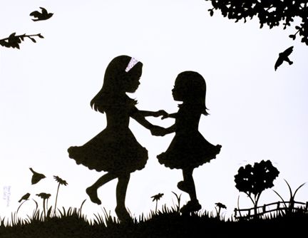Silhouette of two sister clipart