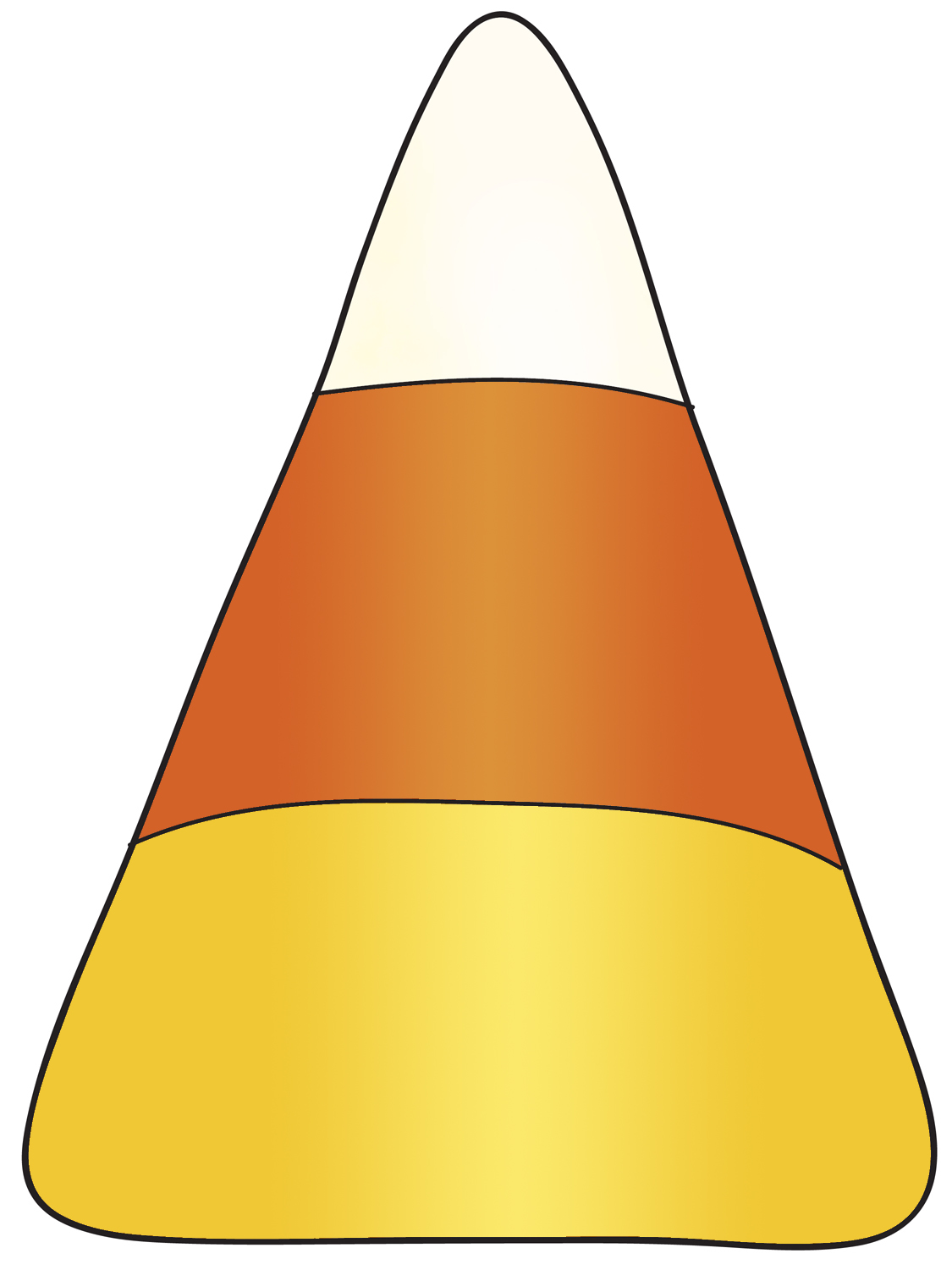 Classic candy corn with white, orange, and yellow stripes in a triangular shape.