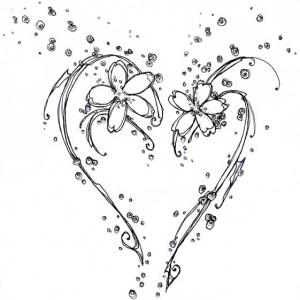Floral Heart Tattoo Design - Elegant Line Art Illustration