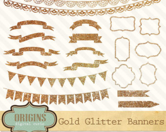 Gold Glitter Banners Clipart - Elegant Decorative Elements for Design Projects