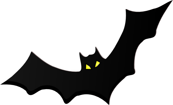 Silhouetted black bat with glowing yellow eyes, stylized for Halloween or spooky themes.