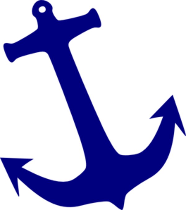 Navy blue anchor silhouette on white background, symbolizing stability and maritime themes.