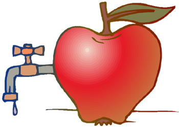 Apple with Faucet Illustration - Hydration and Health Concept