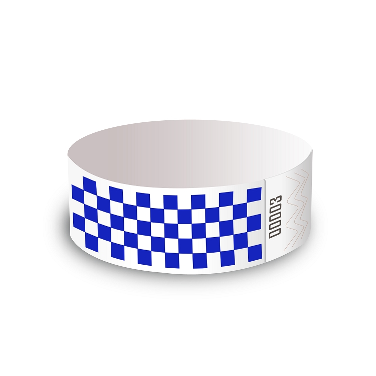 Blue Checkered Event Wristband - Secure, Reusable Access Control