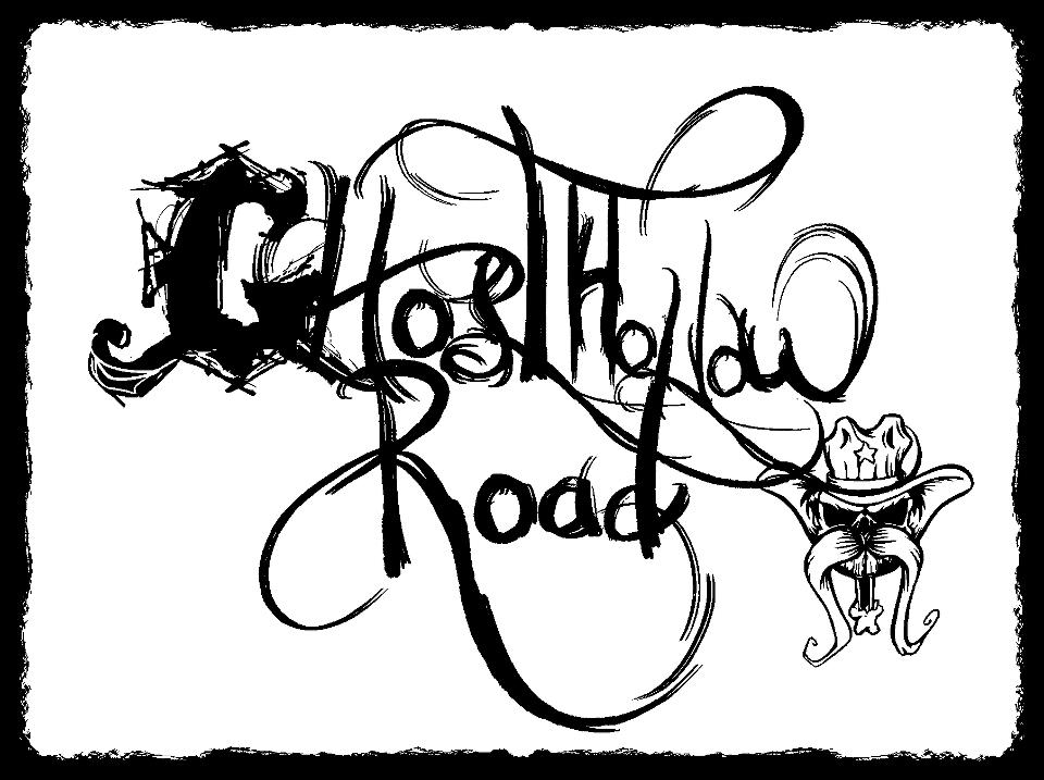 "Ghostly Road" stylized black-and-white ink logo with a skeletal cowboy figure wearing a star-adorned hat and mustache.