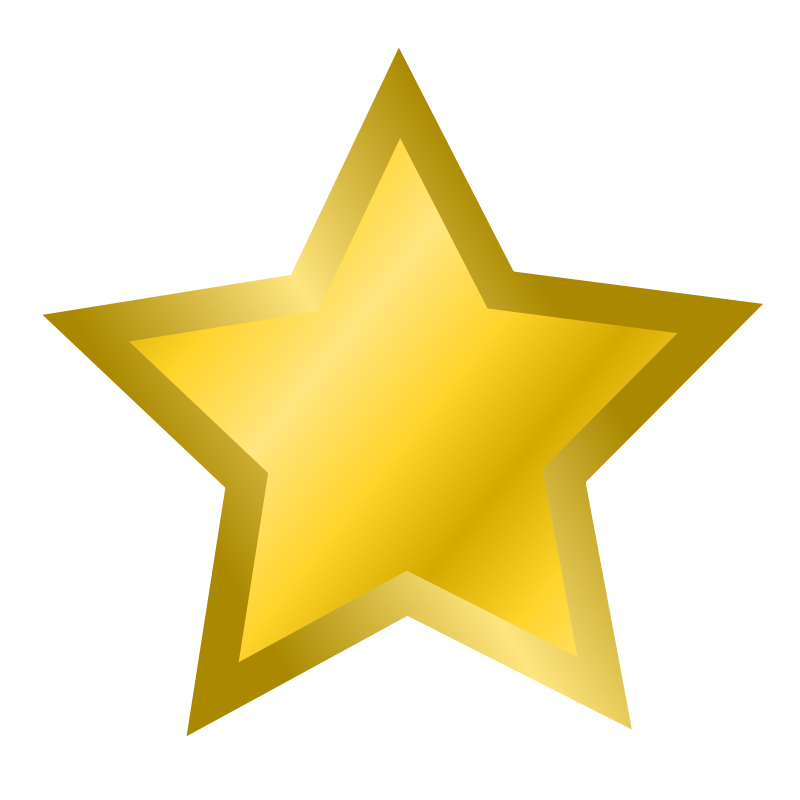 Shiny golden five-pointed star with gradient highlights on black background