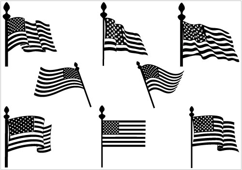 American flags Silhouette Clip Art Pack TemplateSilhouette Clip Art