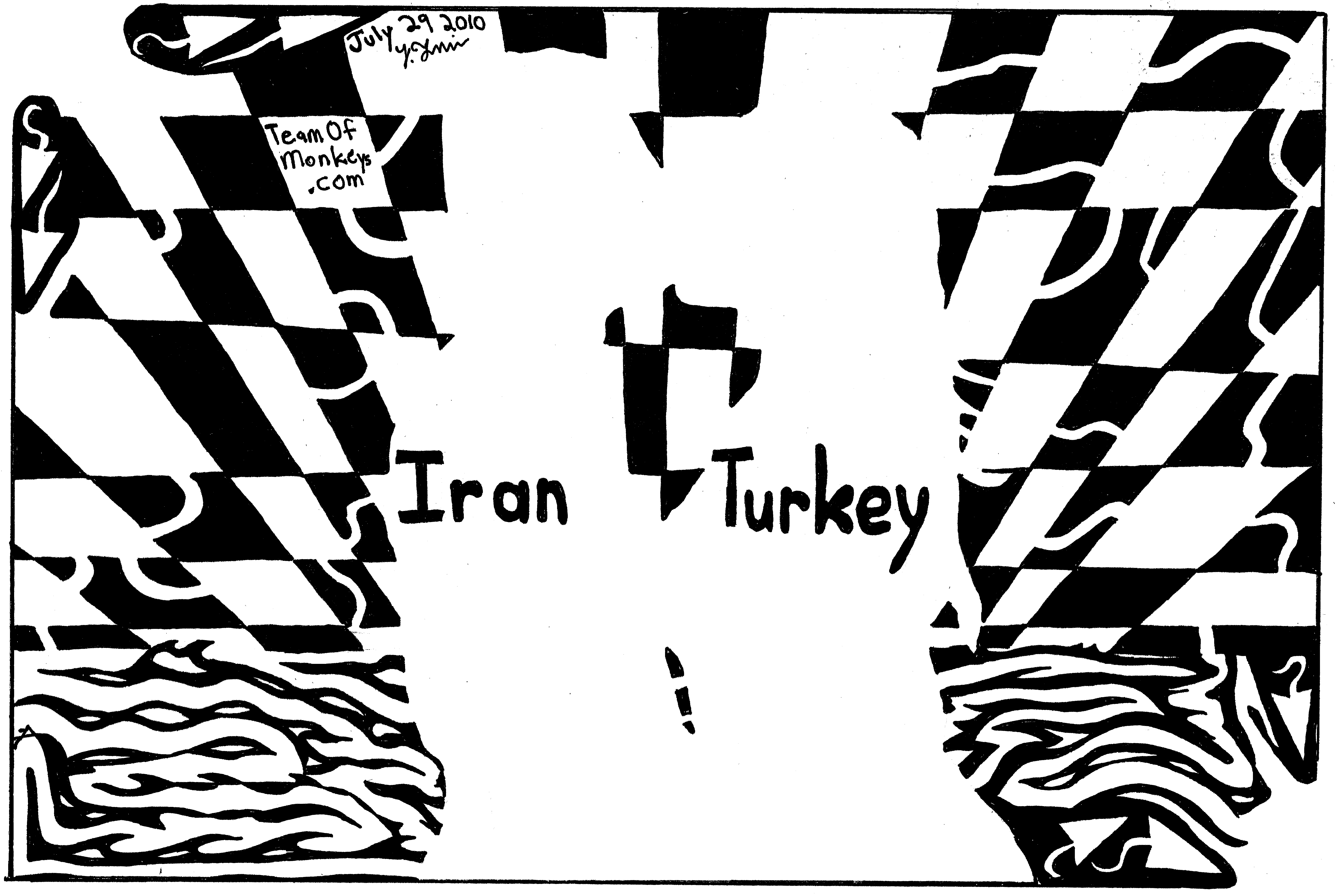 Psychedelic Mazes: Maze cartoon of Iran and Turkey as a couple 