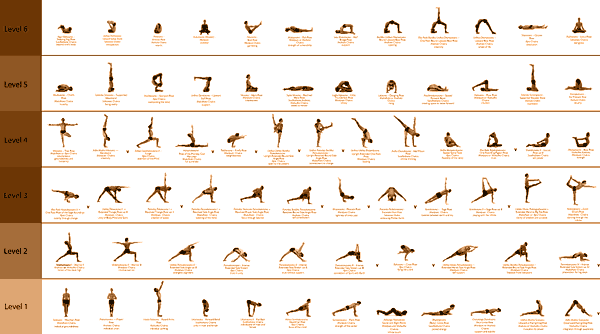 Hand drawn poster of hatha yoga poses and their names, Iyengar yoga asanas  difficulty levels 6-15 Stock Vector | Adobe Stock