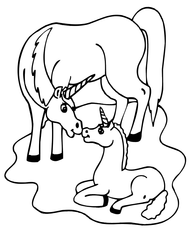 Mother and Baby Unicorn Coloring Page - Free Printable Fantasy Art