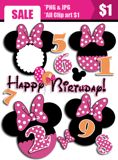 Mouse party Digital Clipart, Minni Mouse frame label