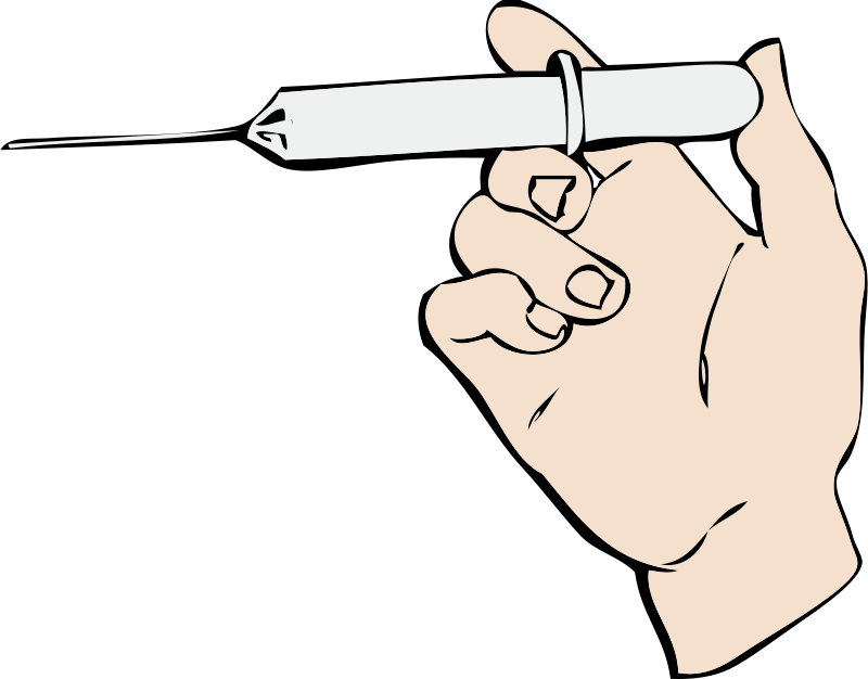 Hand holding a syringe with needle extended, ready for injection, illustrated in clean vector style.