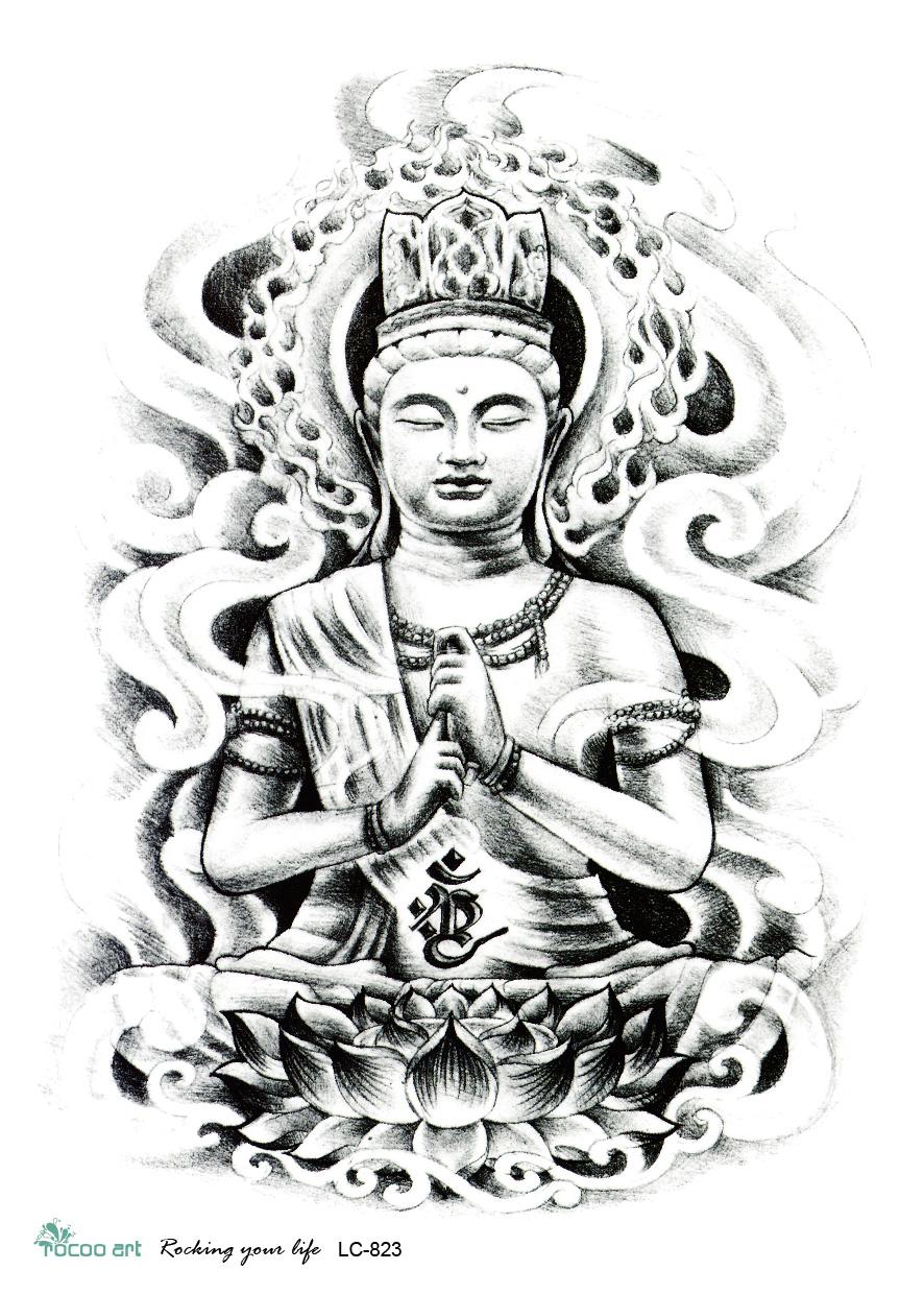 Nice Grey Ink Buddhist Tattoo Design
