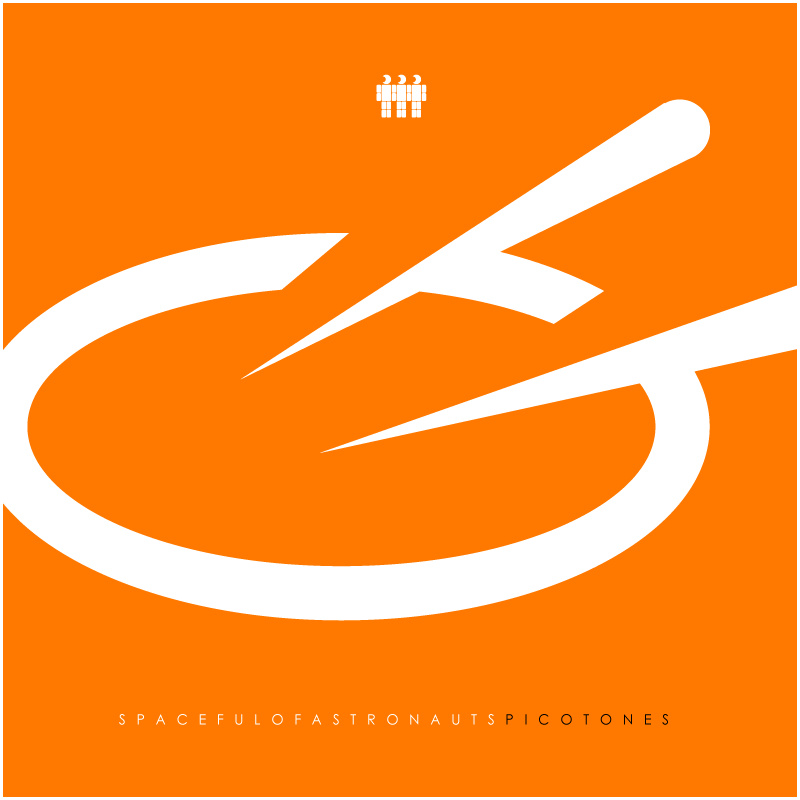 Orange background with white abstract logo featuring dynamic swooshes and the text "SPACEFUL OF ASTRONAUTS" at bottom.