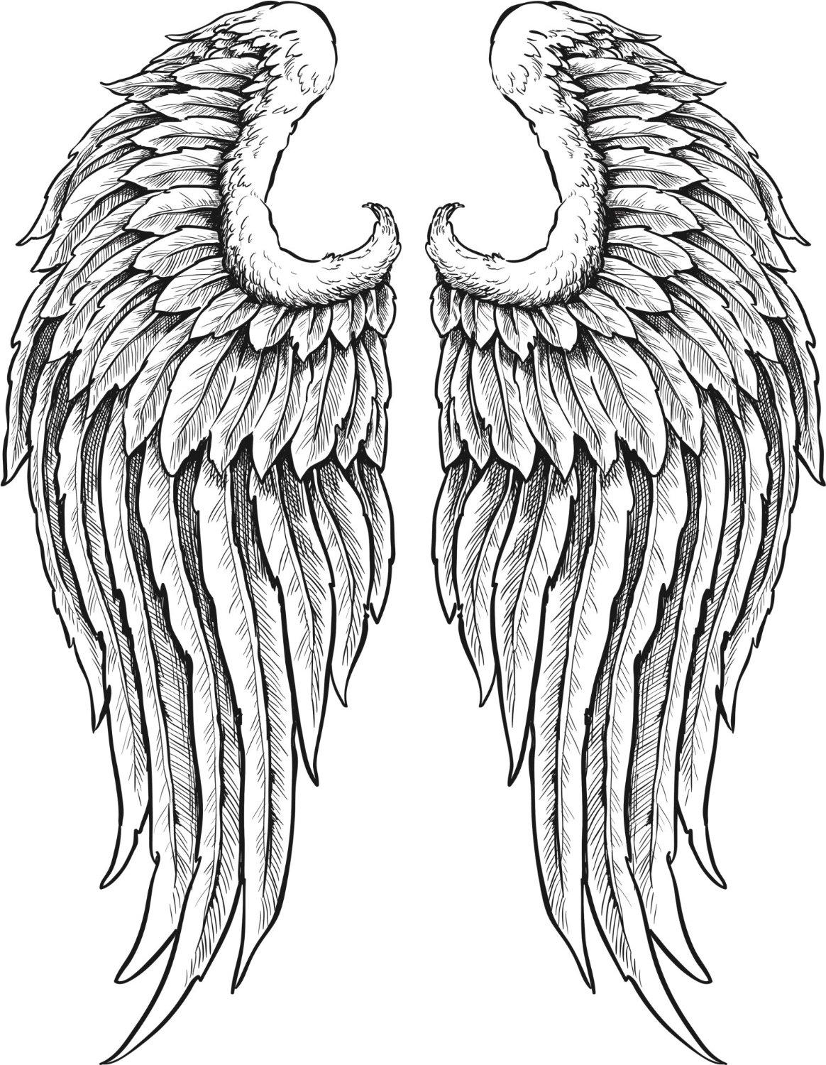  - DETAILED ANGEL WINGS WITH FEATHERS BLACK WHITE Vinyl 