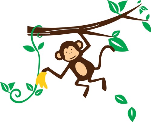 Adorable Hanging Monkey with Bananas - Kids Baby Wall Vinyl Decal 