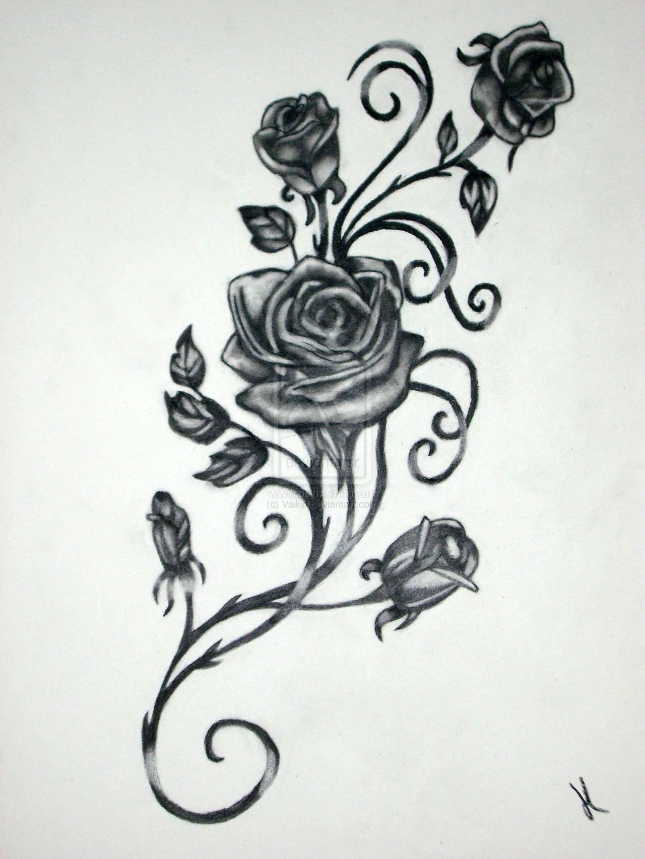 Grey And White Rose Flower Tattoo Design