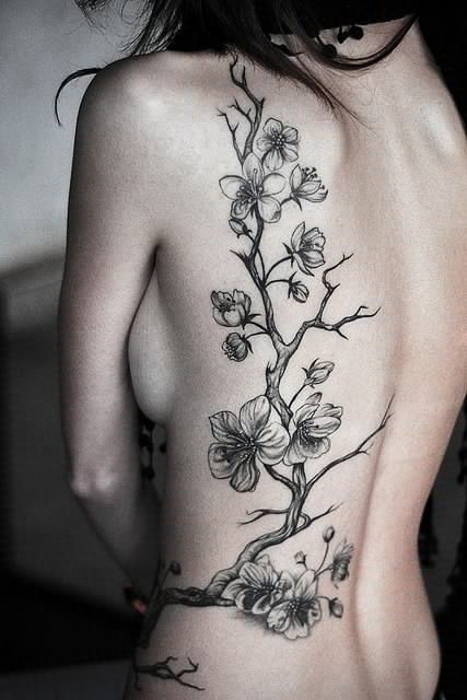Black tree flower models tattoo black tree Beautiful design idea 