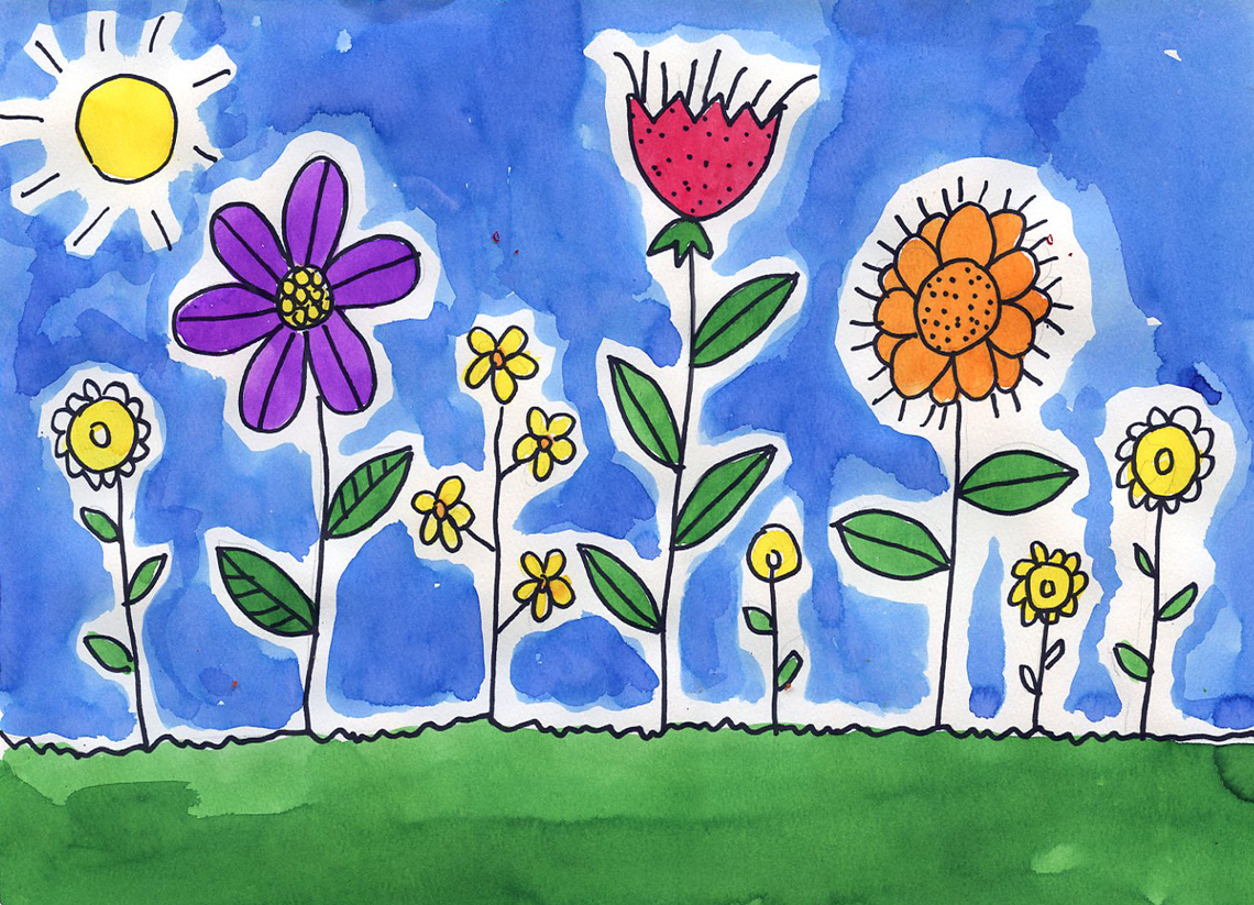 Flower garden scenery drawing | Spring season easy scenery for kids | Na...  | Drawing for kids, Easy drawings, Flower garden drawing