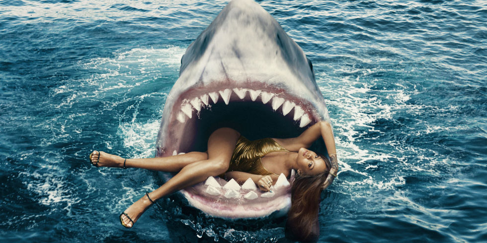 Rihanna Swimming With Sharks in Fashion Shoot - Rihanna Shark 