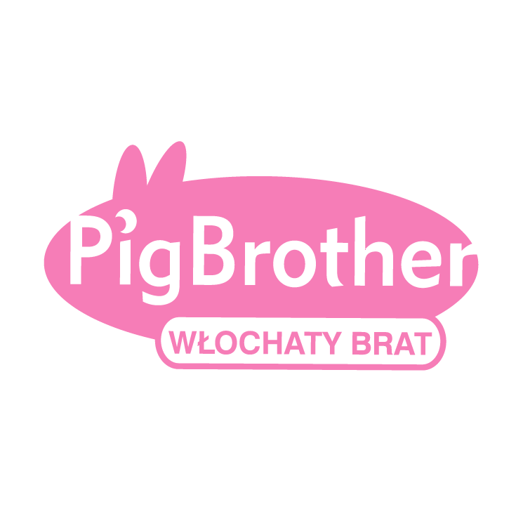 Pink PigBrother logo with bunny ears and Polish tagline "WŁOCHATY BRAT"