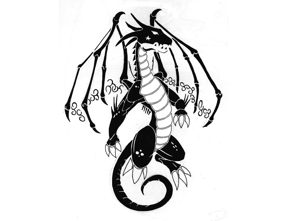 Free designs - Black  white strong dragon tattoo wallpaper