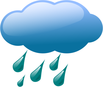 Blue cartoon cloud with greenish-teal raindrops falling beneath it.