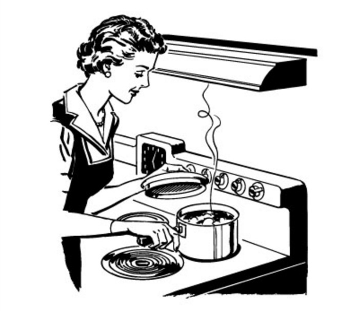 girl cooking clipart black and white
