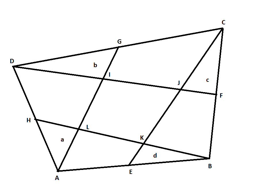 Parallelogram Geometry Diagram with Transversals and Segment Labels