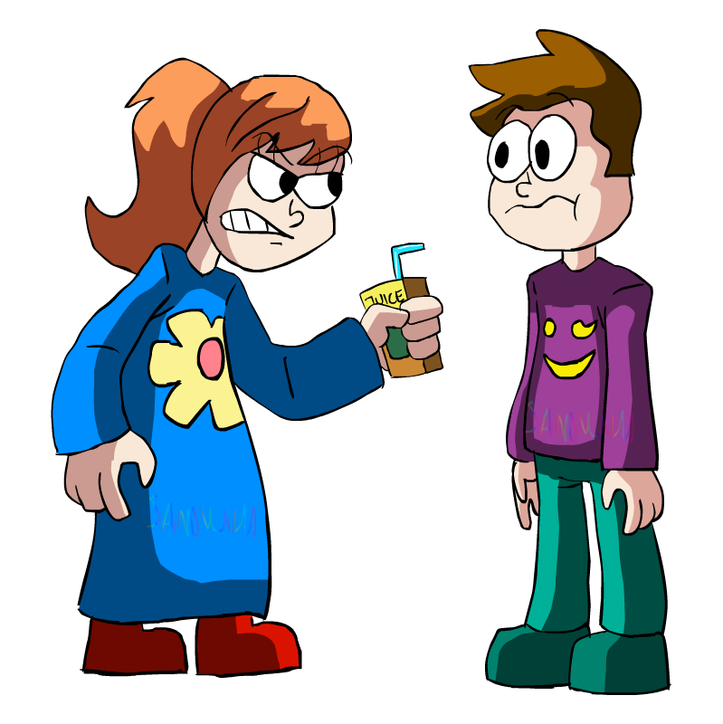Cartoon Scene: Girl Confronting Boy with Juice Box - Animated Conflict Illustration