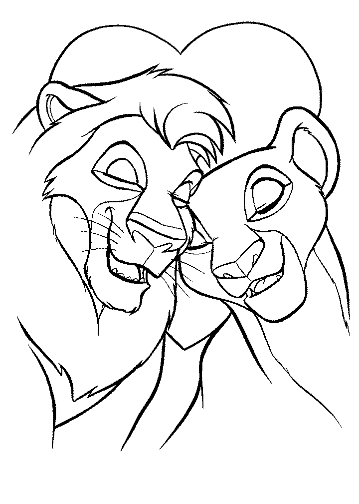 Simba and Nala Coloring Page - The Lion King Printable Art