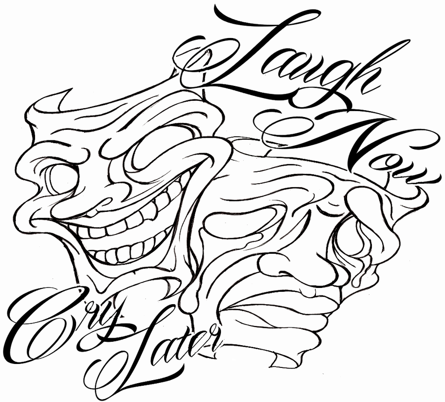Laugh Now Cry Later Horror Masks Tattoo Design