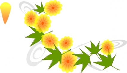 Floral Corner Decoration - Yellow Blossoms & Maple Leaves Vector Art