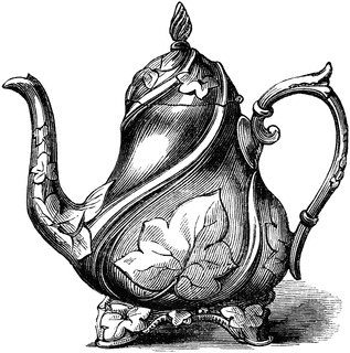Vintage Ornate Teapot Engraving - Rococo Silverware Illustration