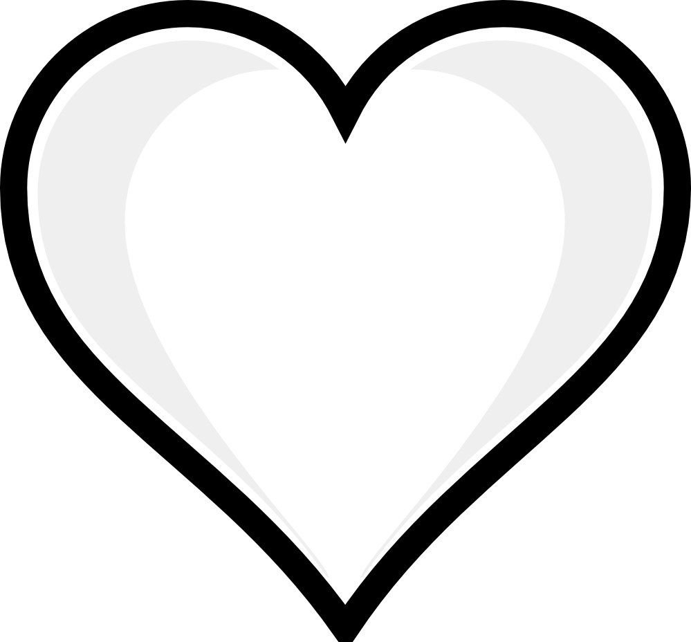 Simple black-outlined white heart icon with subtle shading for depth.