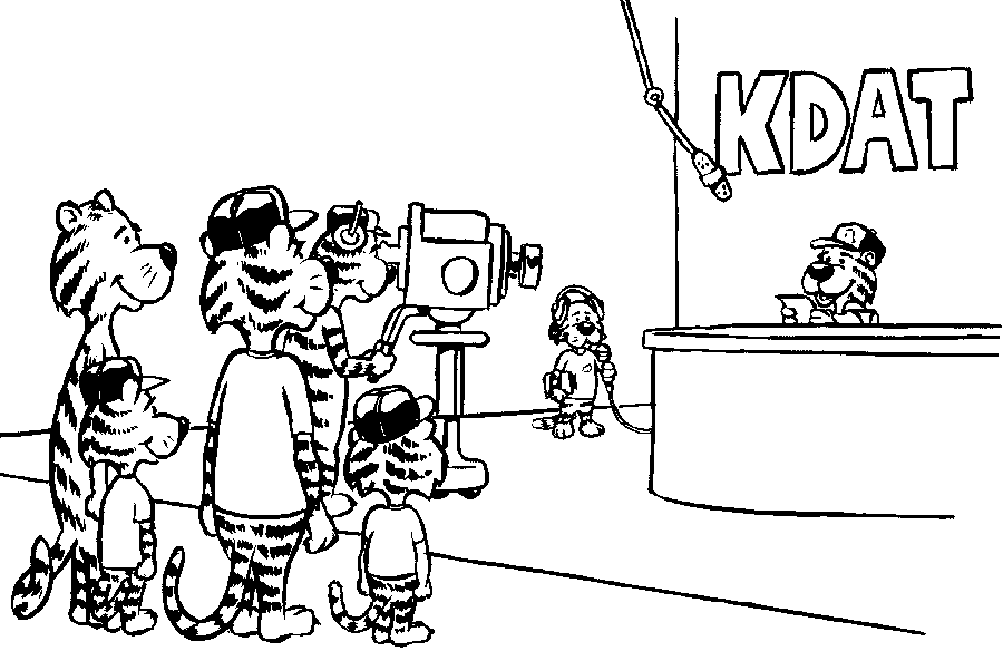 KDAT News Studio Cartoon - Tiger Reporters in Action