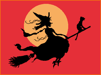 Halloween Witch Flying on Broomstick with Cat - Classic Holiday Illustration