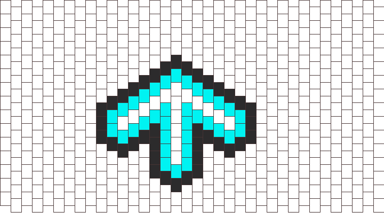 Pixel art diamond pickaxe from Minecraft, cyan and black 8-bit style on grid background.