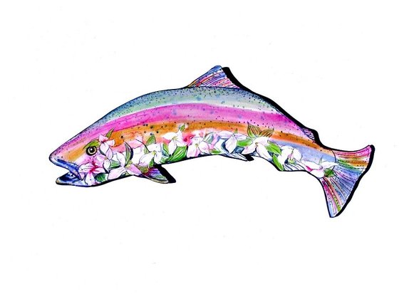 Custom Made Rainbow Trout Art Silhouette Original Folk Artwork Cut 