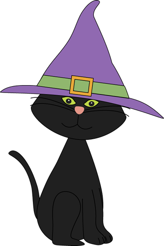 Black Cat Wearing Witches Hat Clip Art - Black Cat Wearing Witches 