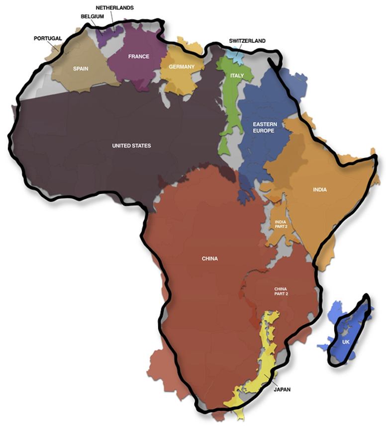 Africa Map with Global Country Overlays - Geopolitical Visualization