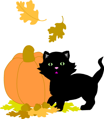 Black Cat and Pumpkin Autumn Illustration | Seasonal Clip Art