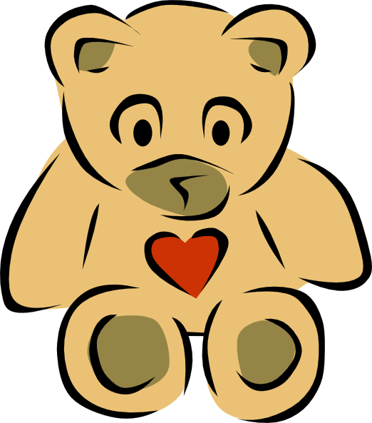 Cute beige teddy bear with a red heart on its chest, sitting upright with friendly eyes.